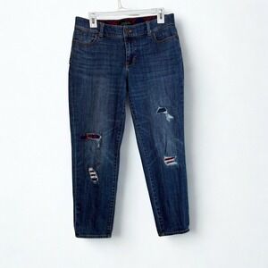 Talbots Women's Jeans Size 8P Boyfriend Flawless Five-Pocket Blue Denim Patches